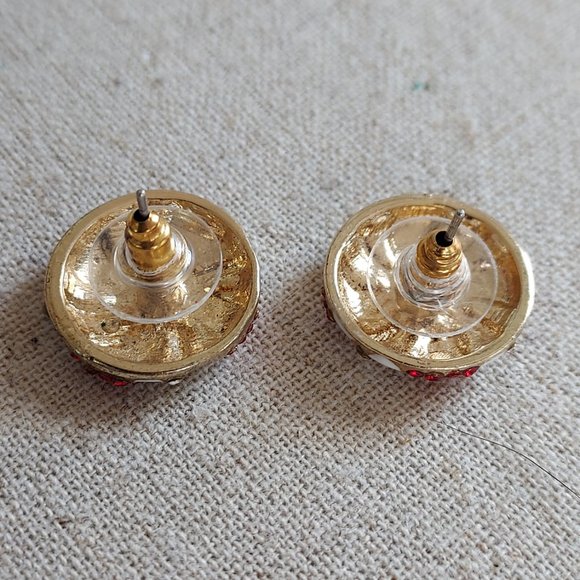 Candy Can Red and white enamel & rhinestone round swirl earrings - Picture 4 of 4